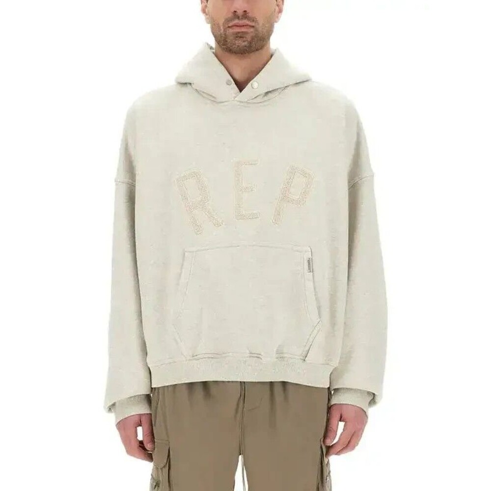REPRESENT Hoodie Mens Large Cream Marled Applique Logo Oversized $230